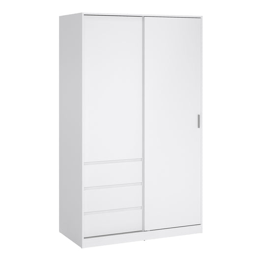 naia wardrobe with 1 sliding door 1 door 3 drawers in white high gloss