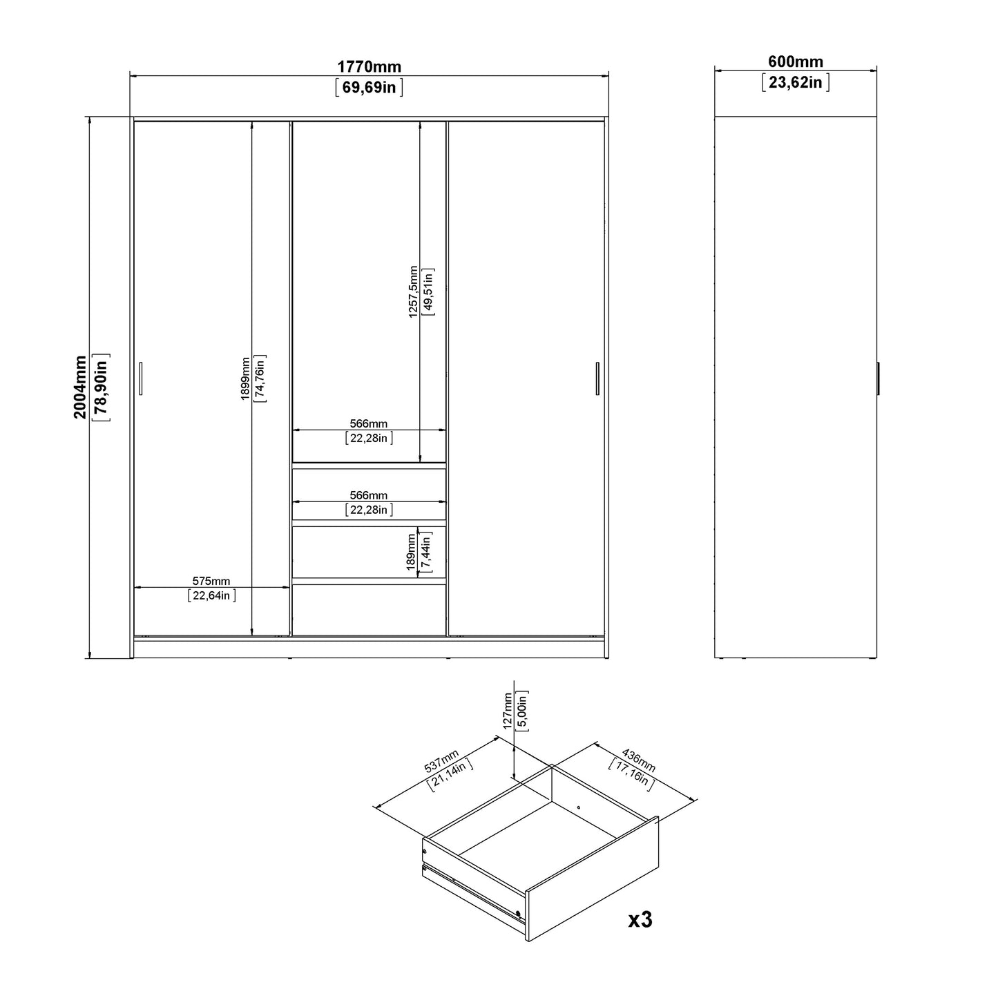 naia wardrobe with 2 sliding doors 1 door 3 drawers in jackson hickory oak