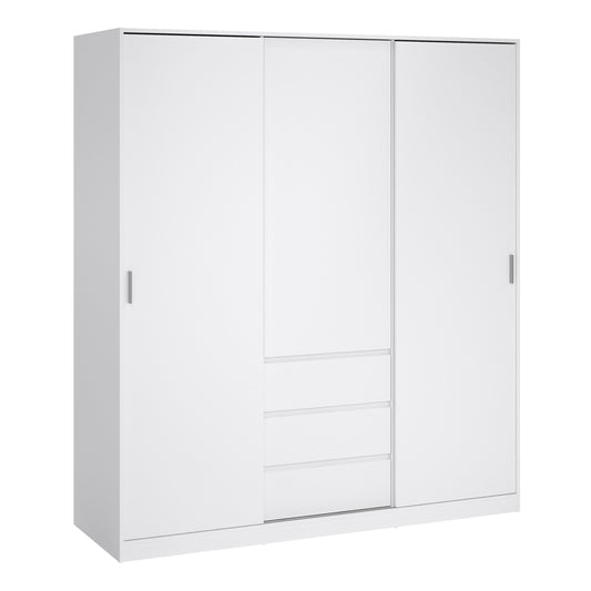 naia wardrobe with 2 sliding doors 1 door 3 drawers in white high gloss