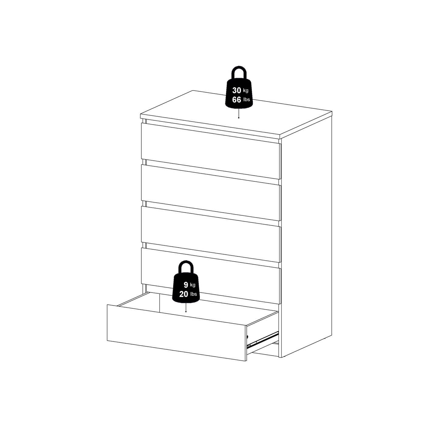 naia chest of 5 drawers in concrete and white high gloss