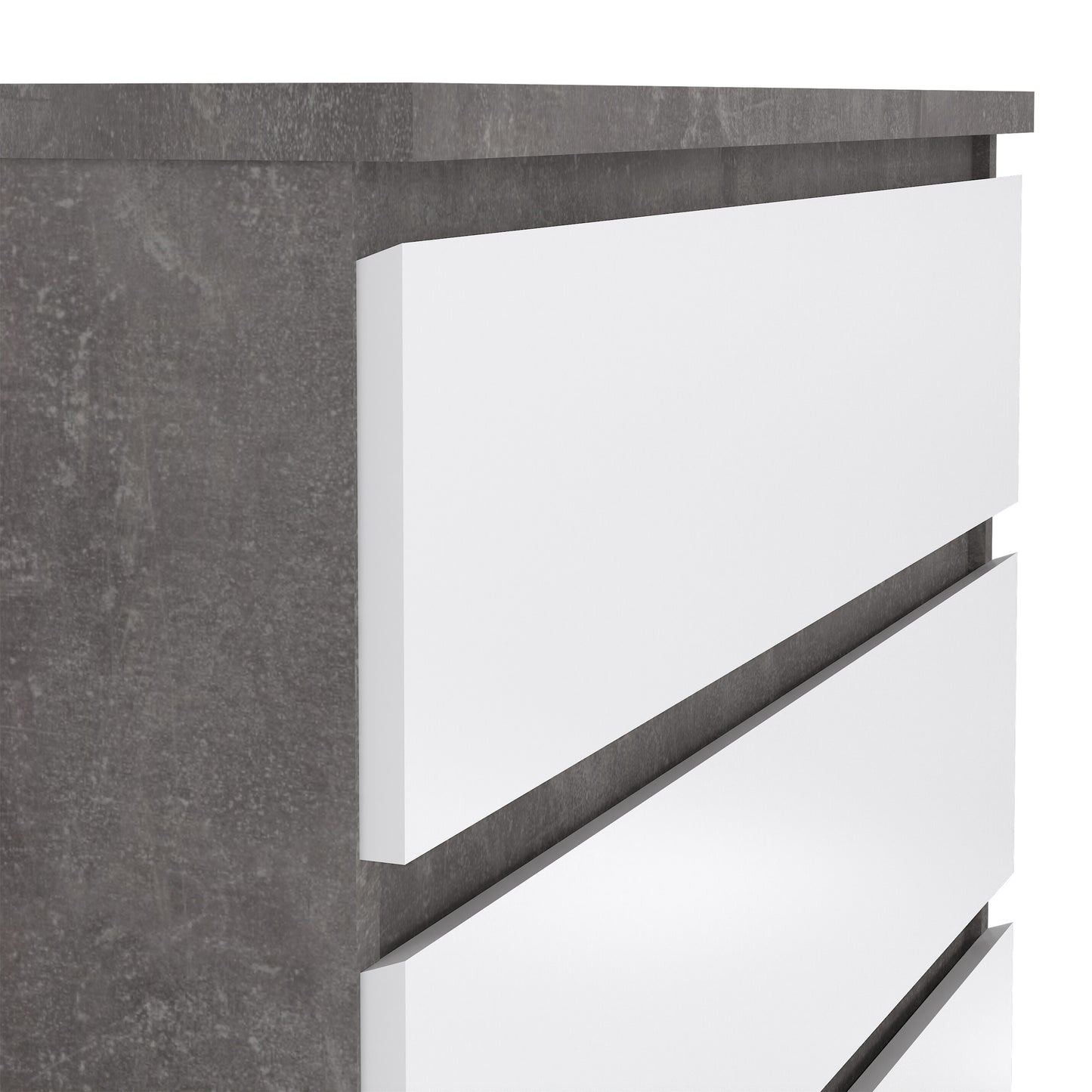 naia chest of 5 drawers in concrete and white high gloss