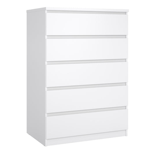 naia chest of 5 drawers in white high gloss