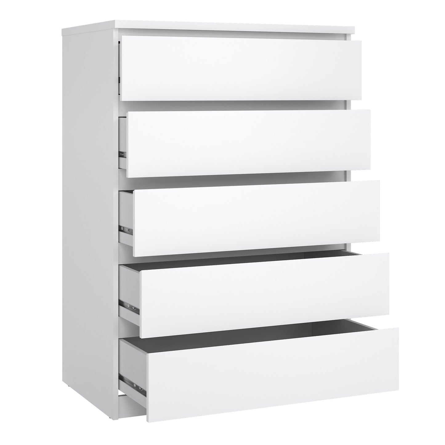 naia chest of 5 drawers in white high gloss
