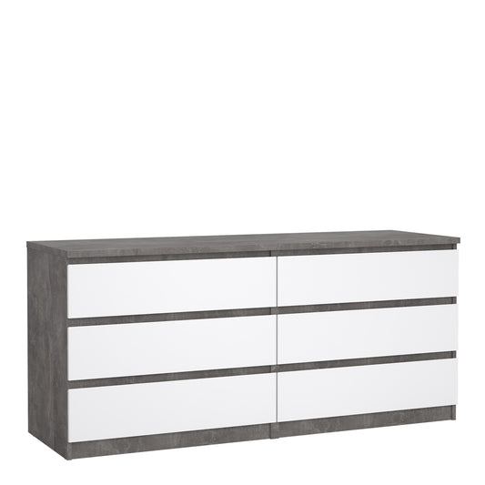 naia wide chest of 6 drawers (3+3) in concrete and white high gloss