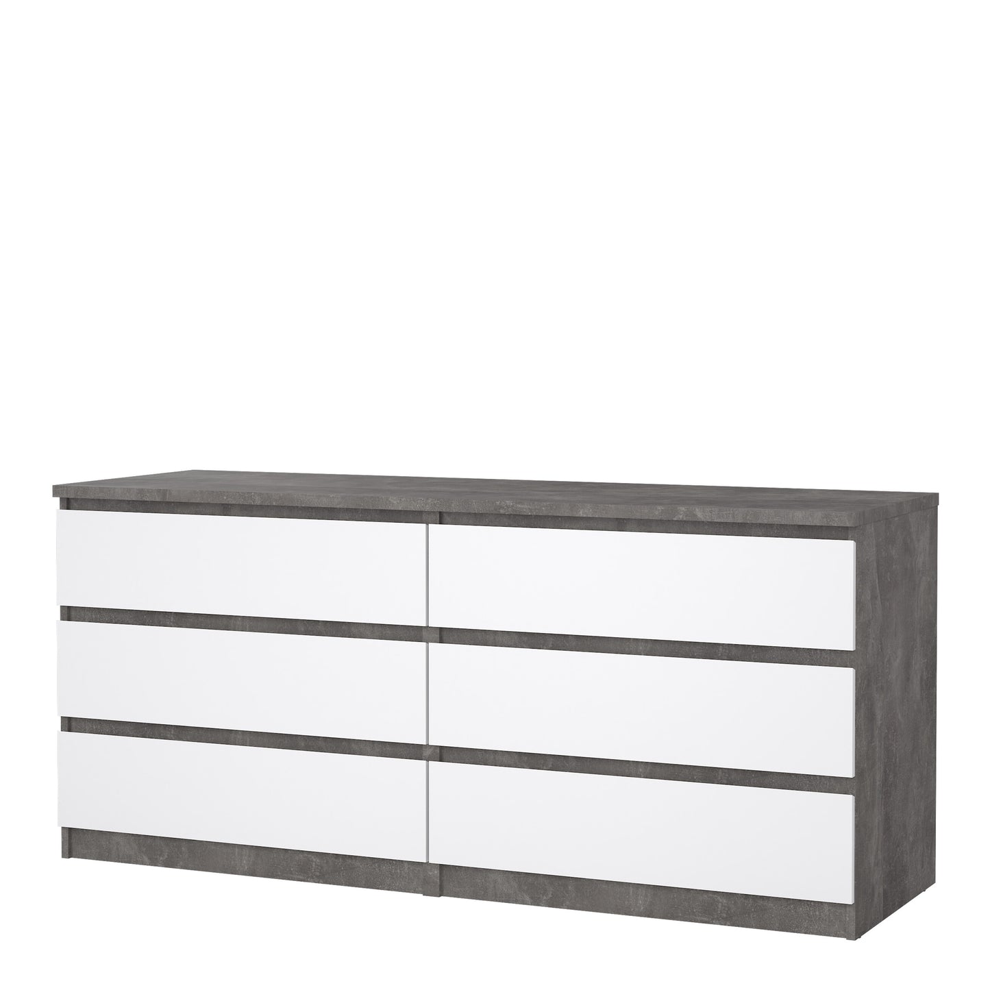 naia wide chest of 6 drawers (3+3) in concrete and white high gloss
