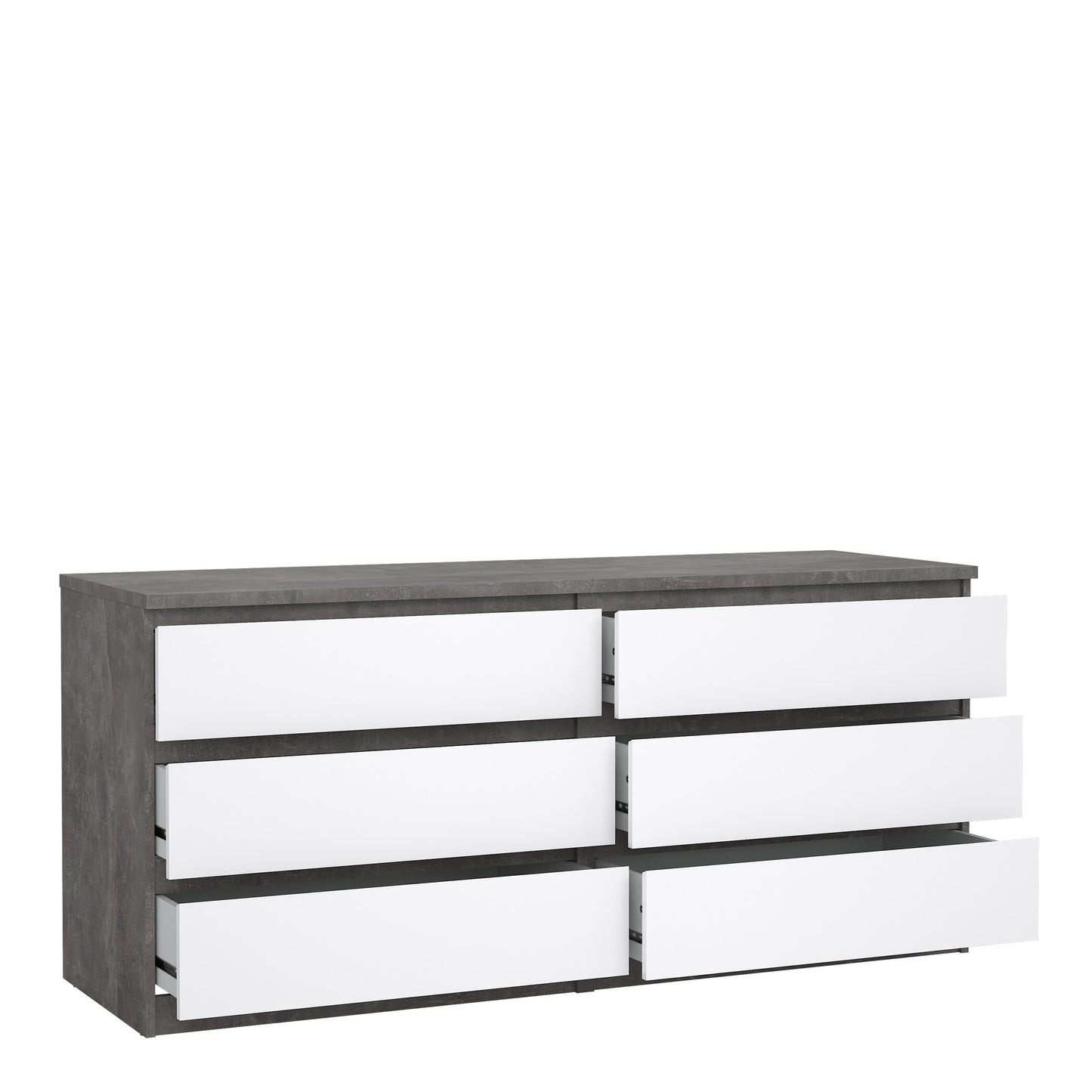naia wide chest of 6 drawers (3+3) in concrete and white high gloss