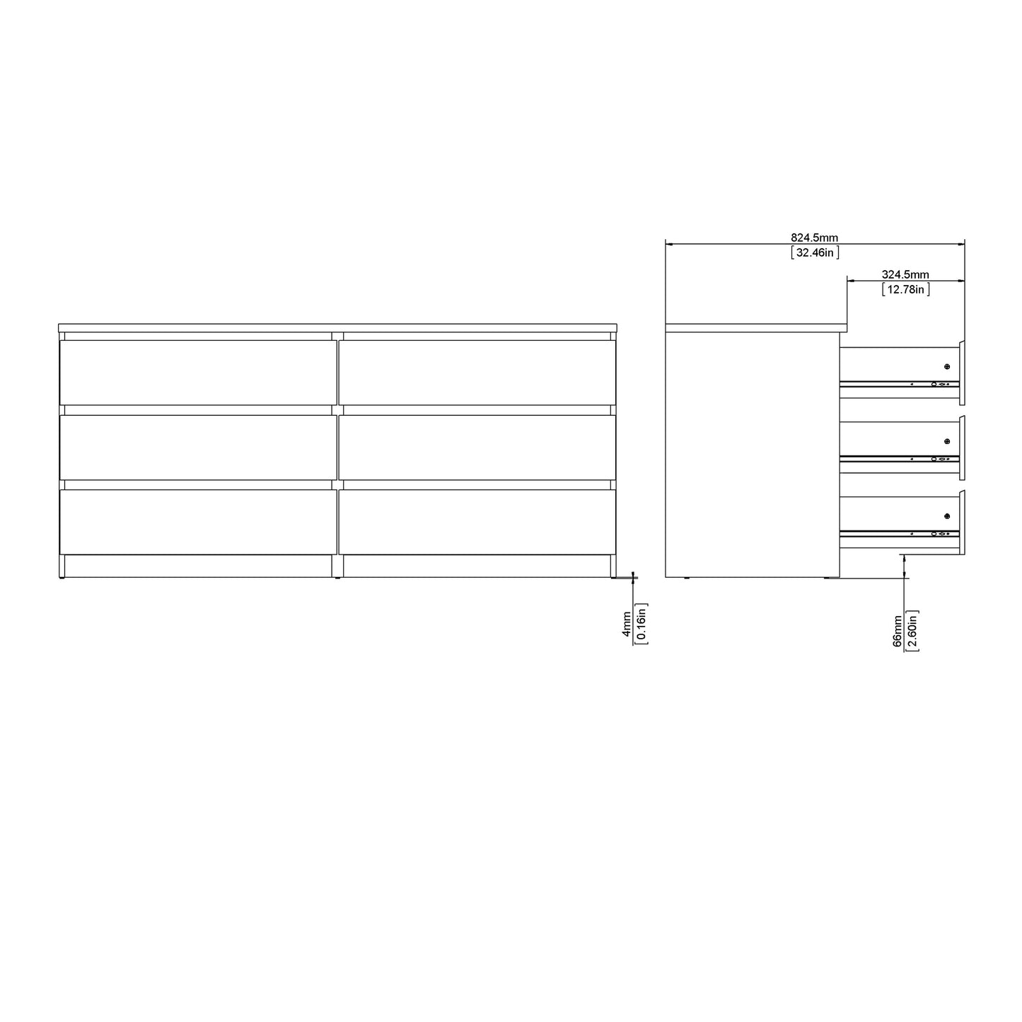 naia wide chest of 6 drawers (3+3) in jackson hickory oak