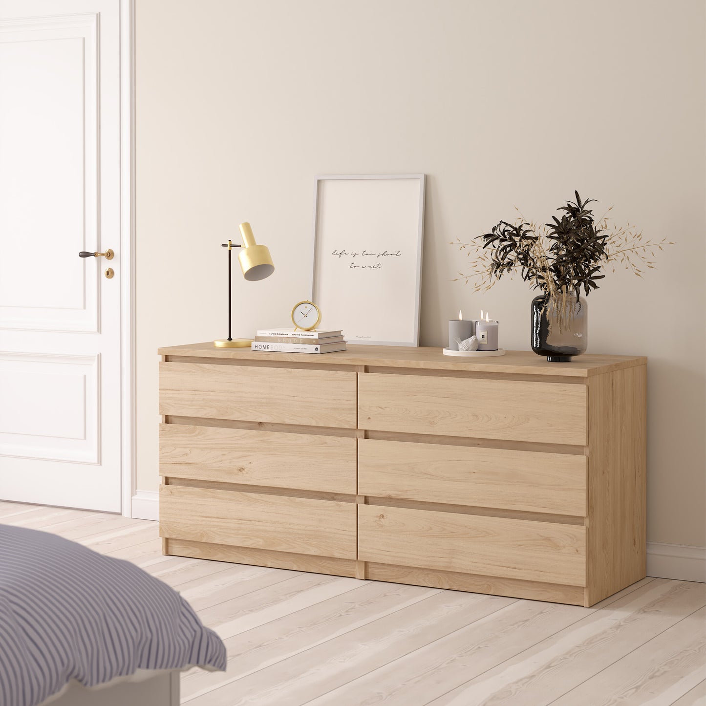 naia wide chest of 6 drawers (3+3) in jackson hickory oak