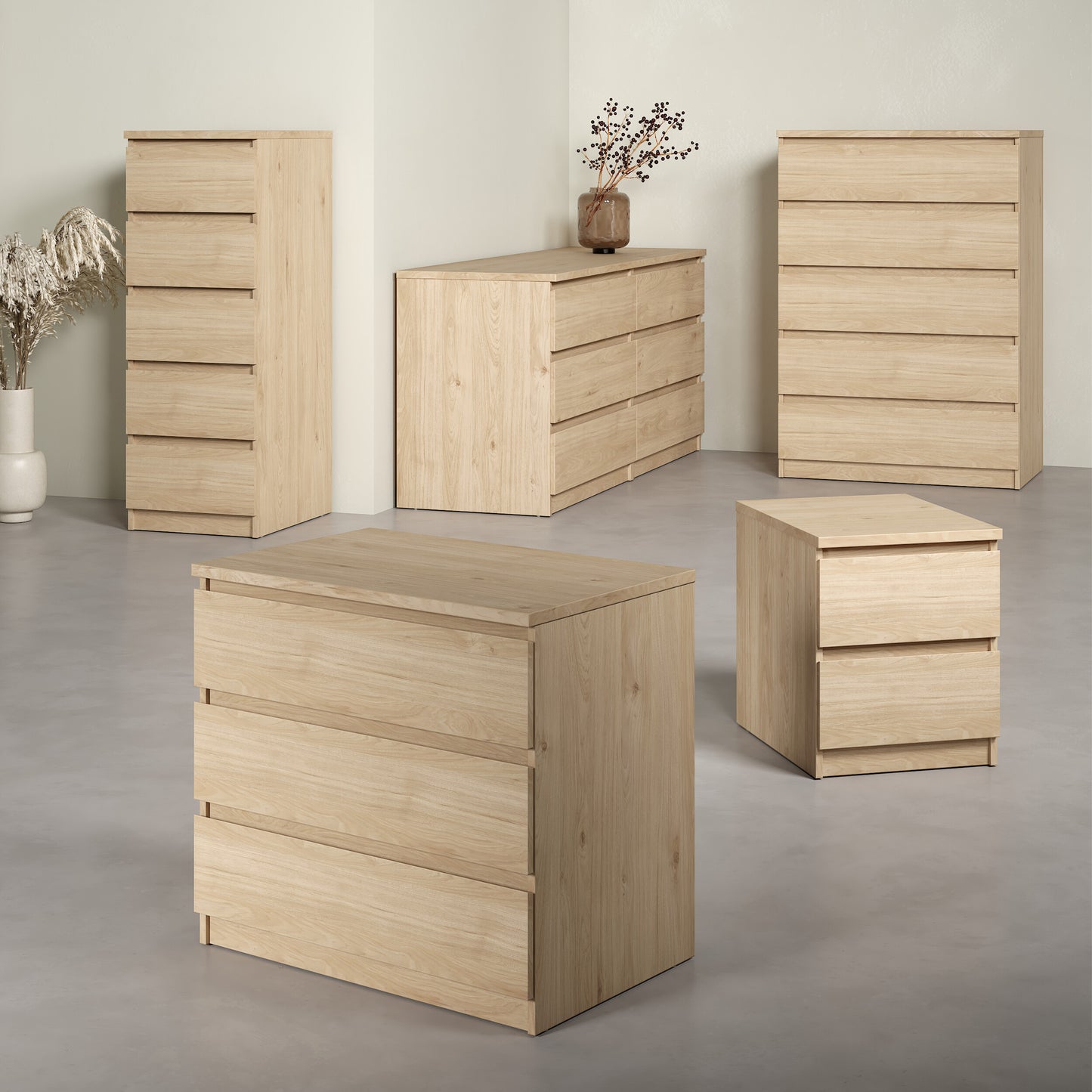 naia wide chest of 6 drawers (3+3) in jackson hickory oak