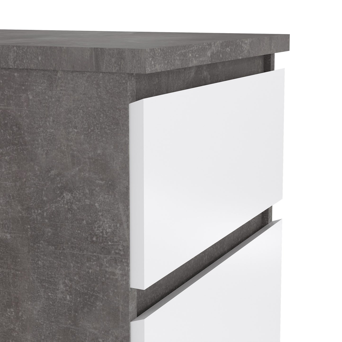 naia narrow chest of 5 drawers in concrete and white high gloss