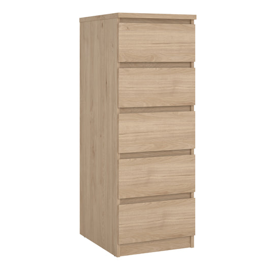 naia narrow chest of 5 drawers in jackson hickory oak
