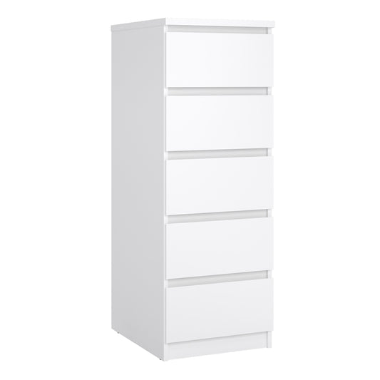naia narrow chest of 5 drawers in white high gloss
