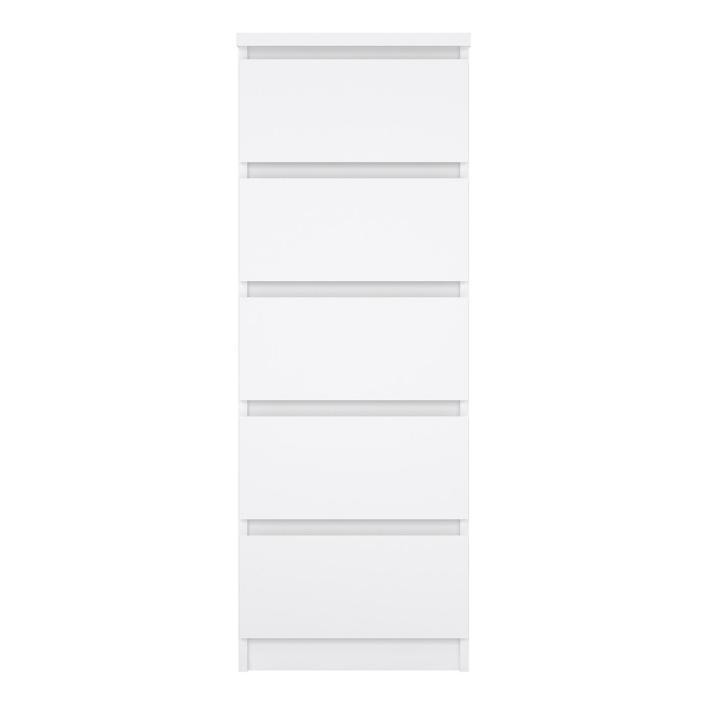 naia narrow chest of 5 drawers in white high gloss