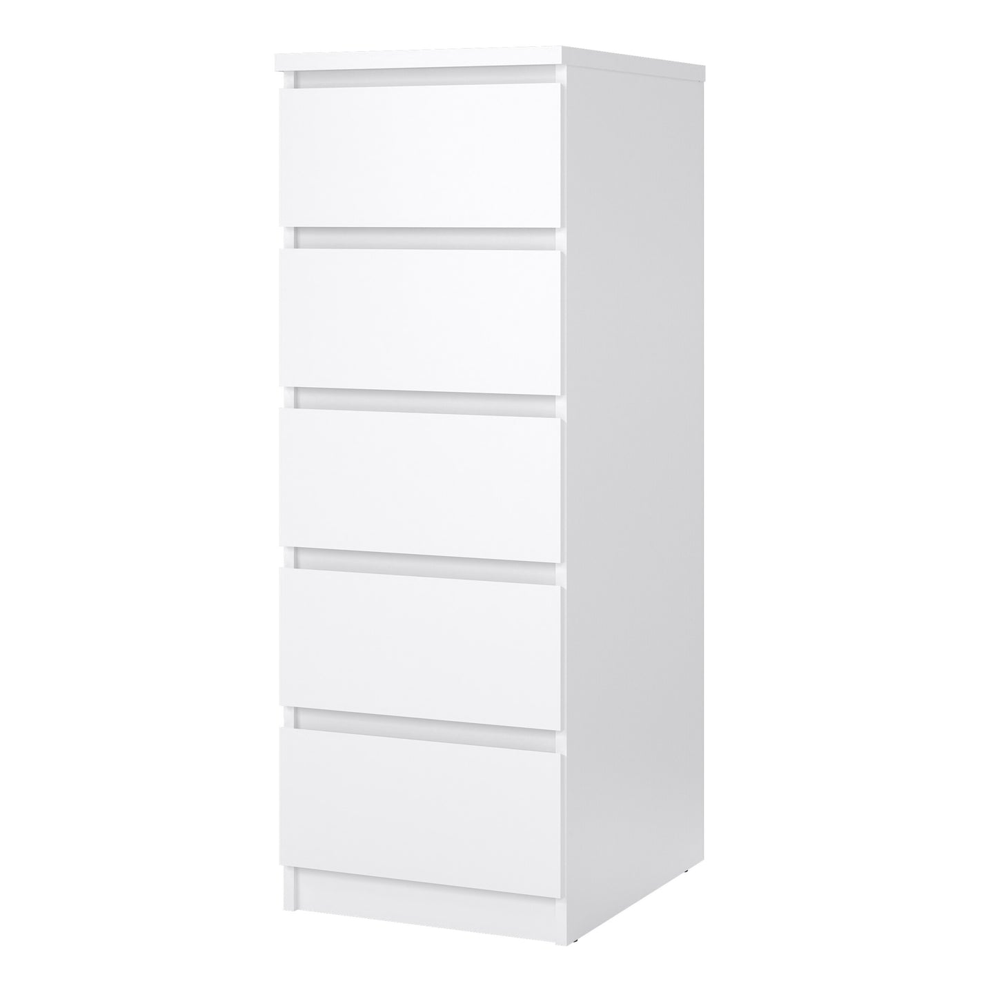 naia narrow chest of 5 drawers in white high gloss