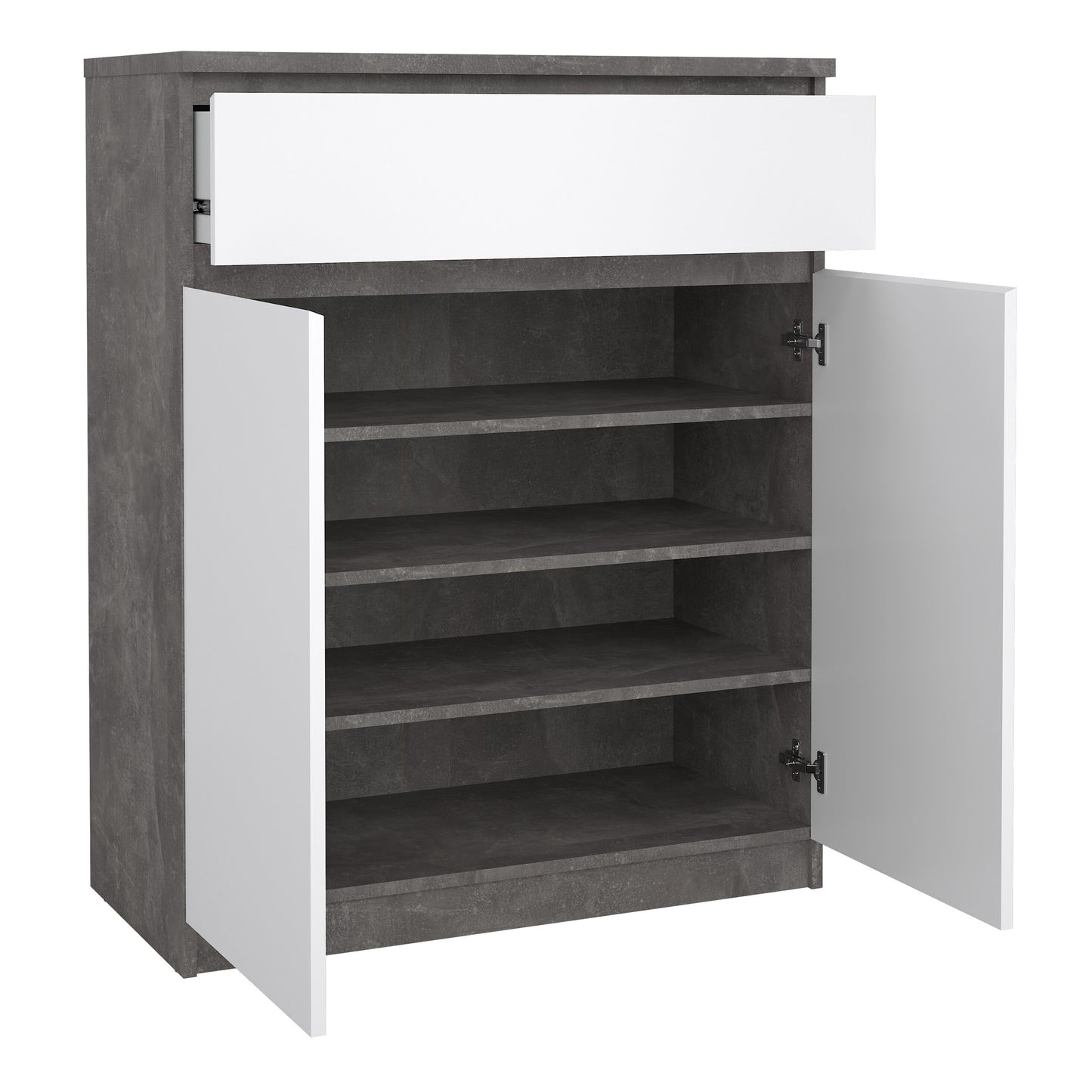 naia sideboard 1 drawer 2 doors in concrete and white high gloss