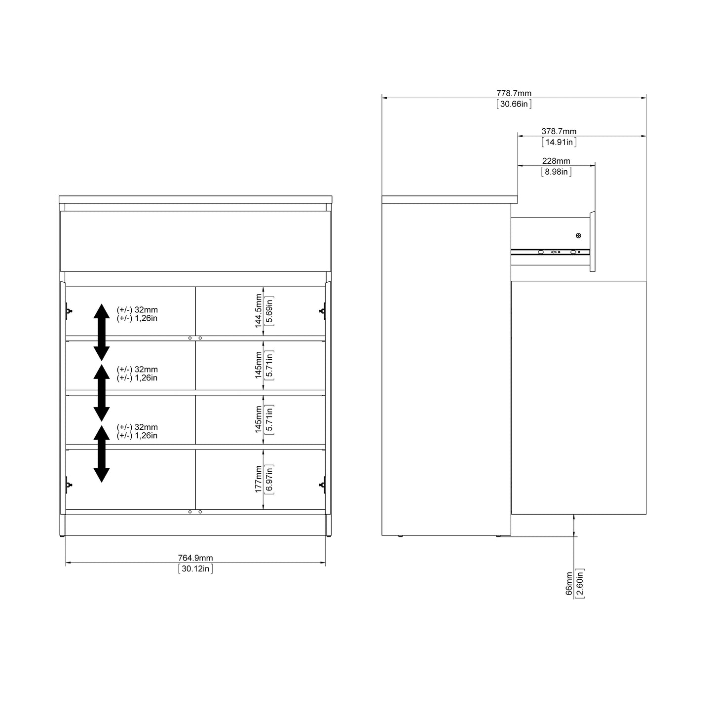 naia sideboard 1 drawer 2 doors in white high gloss
