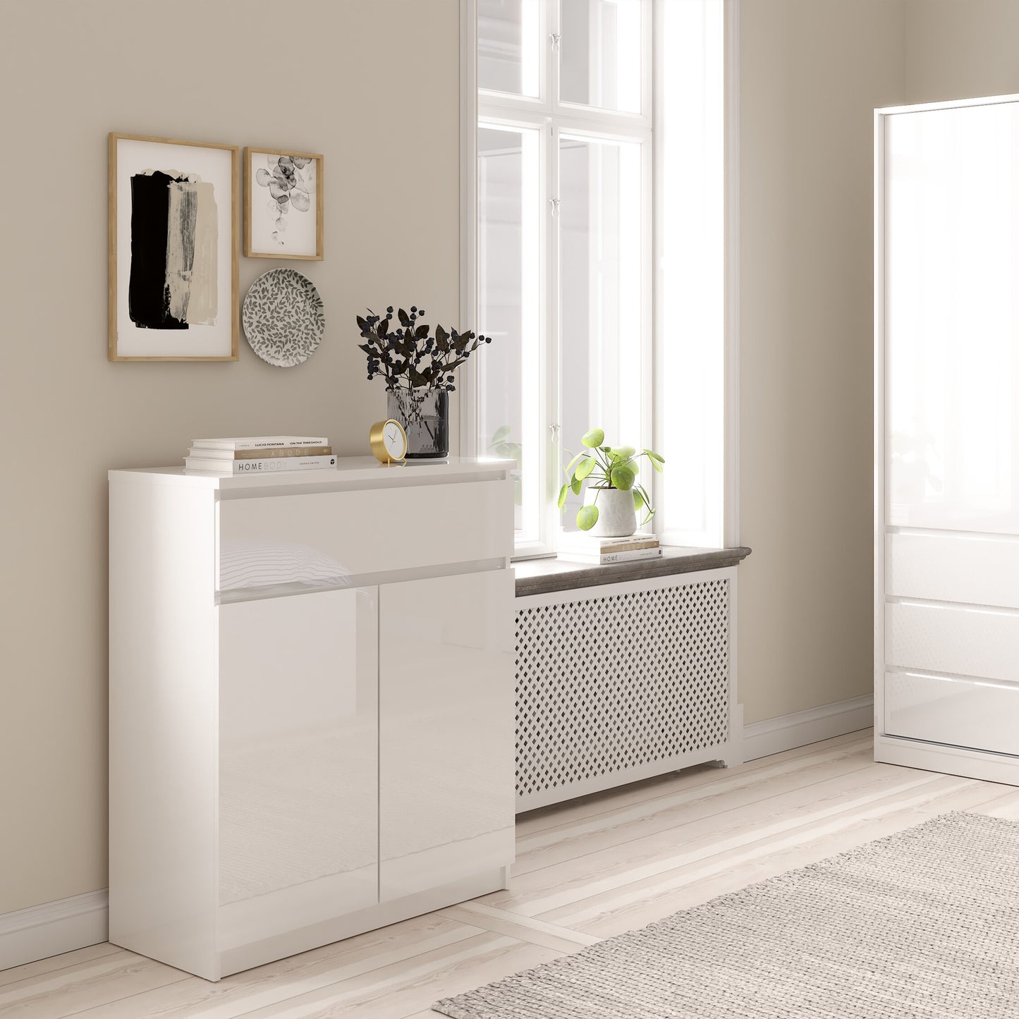 naia sideboard 1 drawer 2 doors in white high gloss