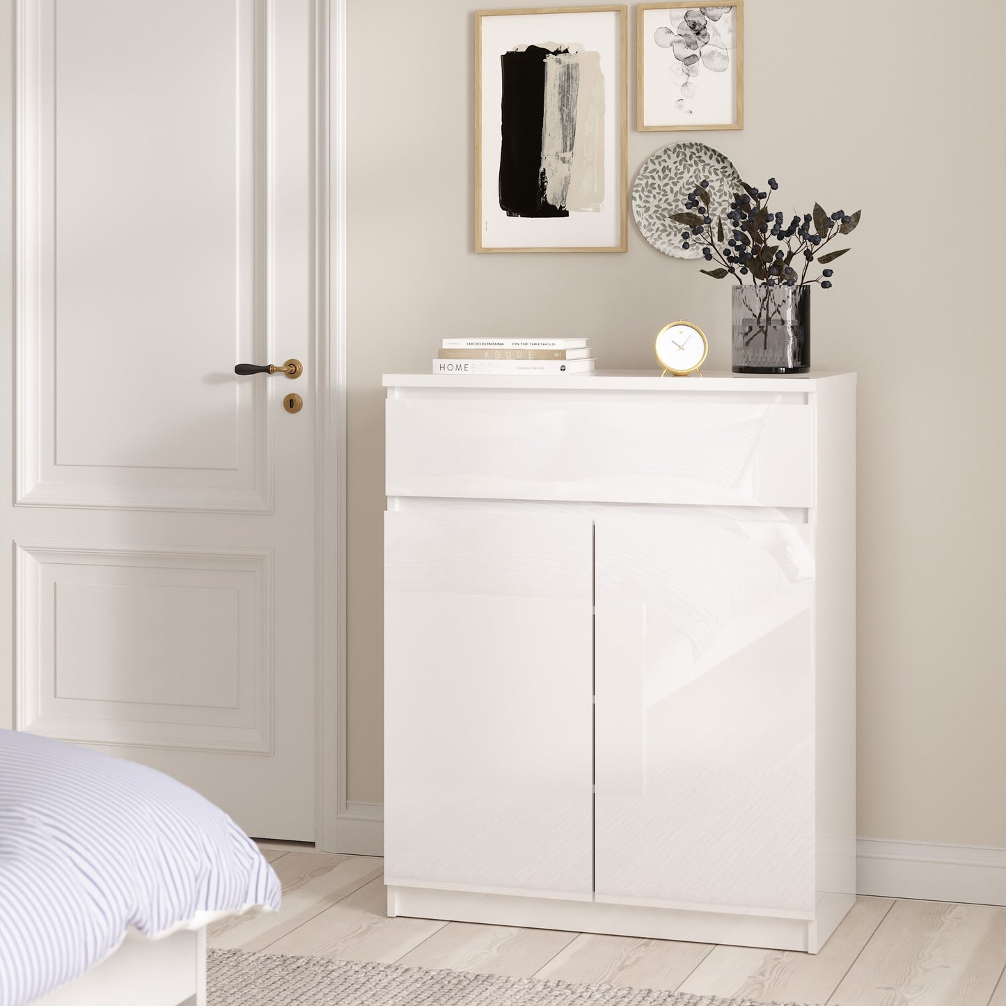 naia sideboard 1 drawer 2 doors in white high gloss