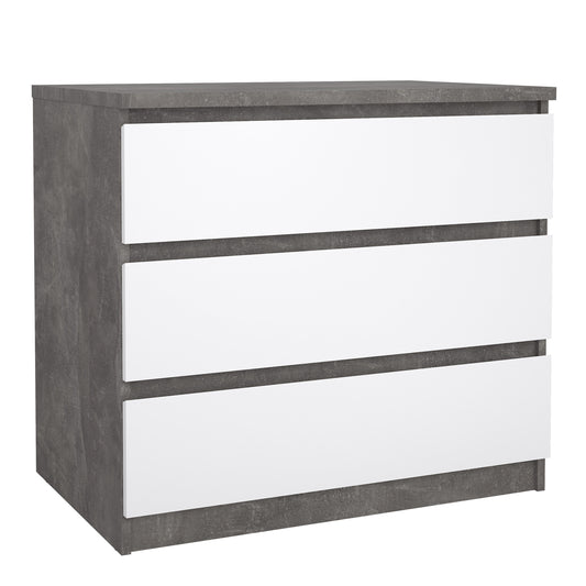 naia chest of 3 drawers in concrete and white high gloss