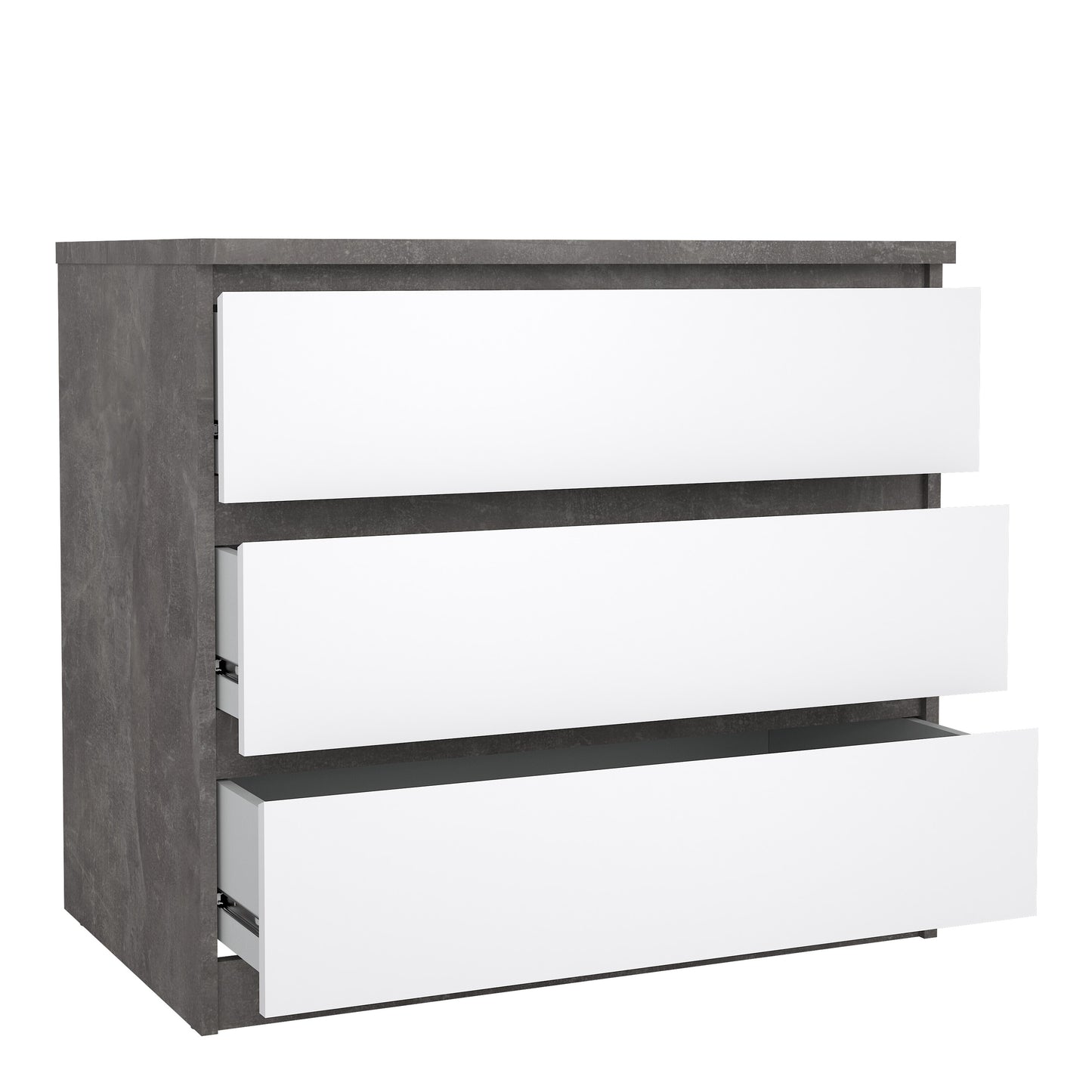 naia chest of 3 drawers in concrete and white high gloss