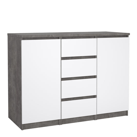 naia sideboard 4 drawers 2 doors in concrete and white high gloss