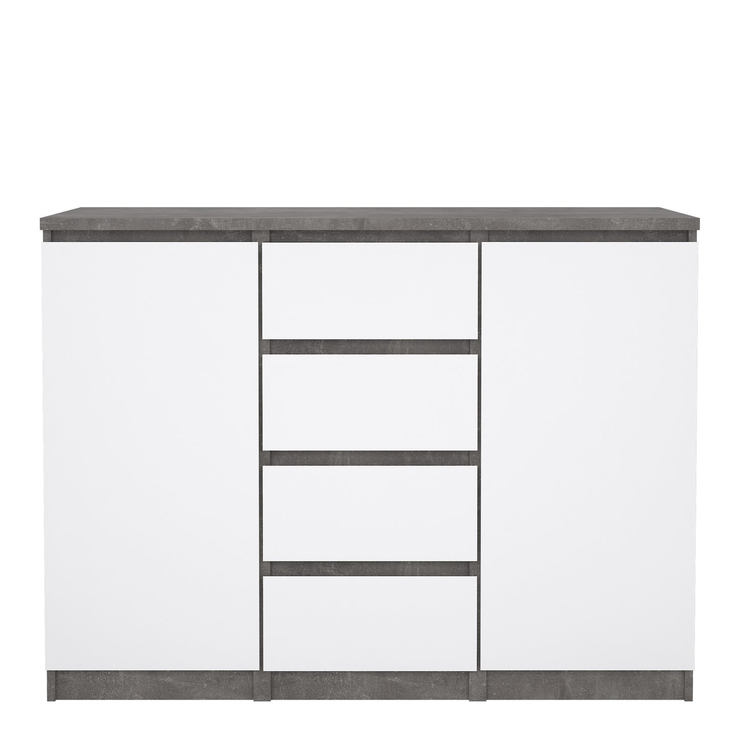 naia sideboard 4 drawers 2 doors in concrete and white high gloss