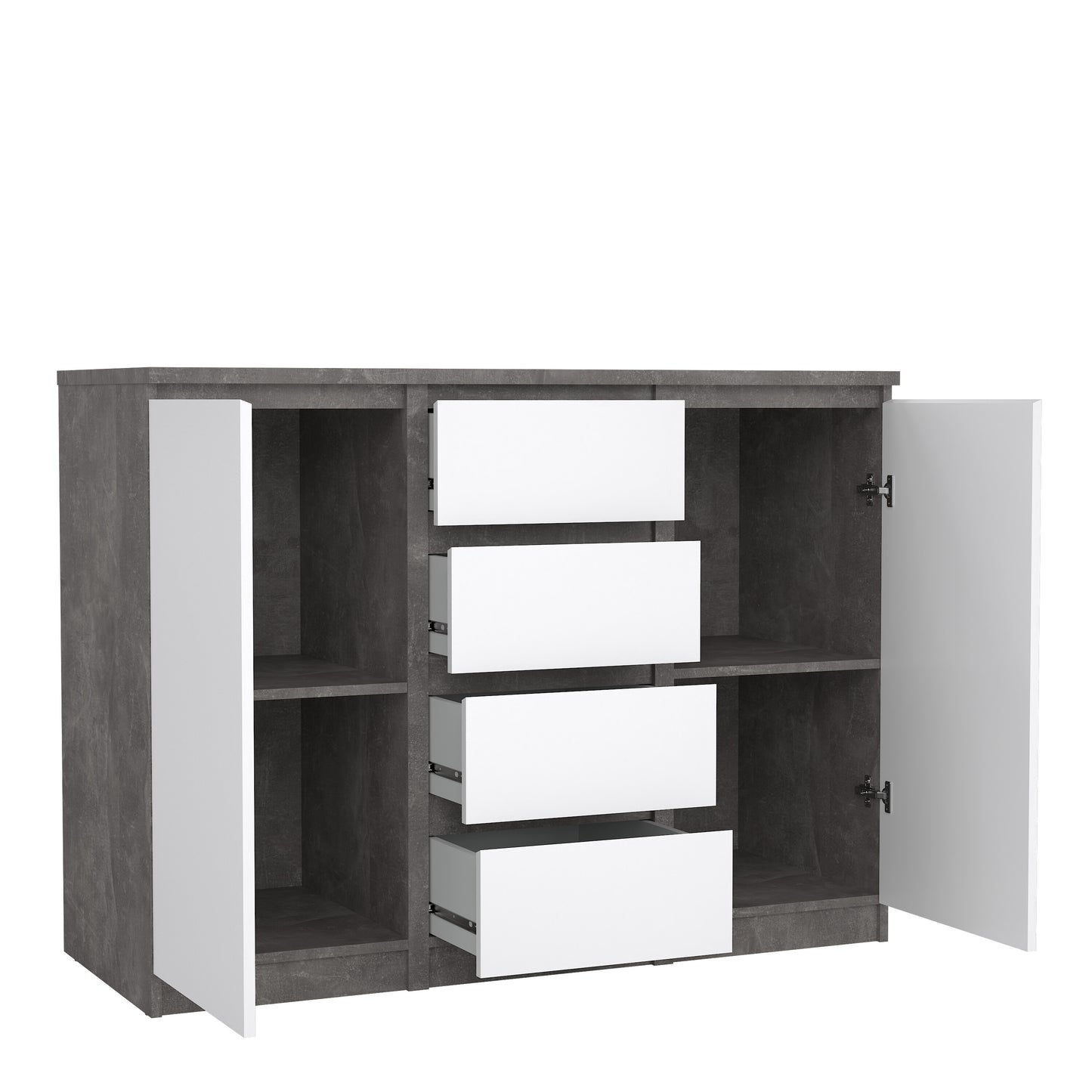 naia sideboard 4 drawers 2 doors in concrete and white high gloss