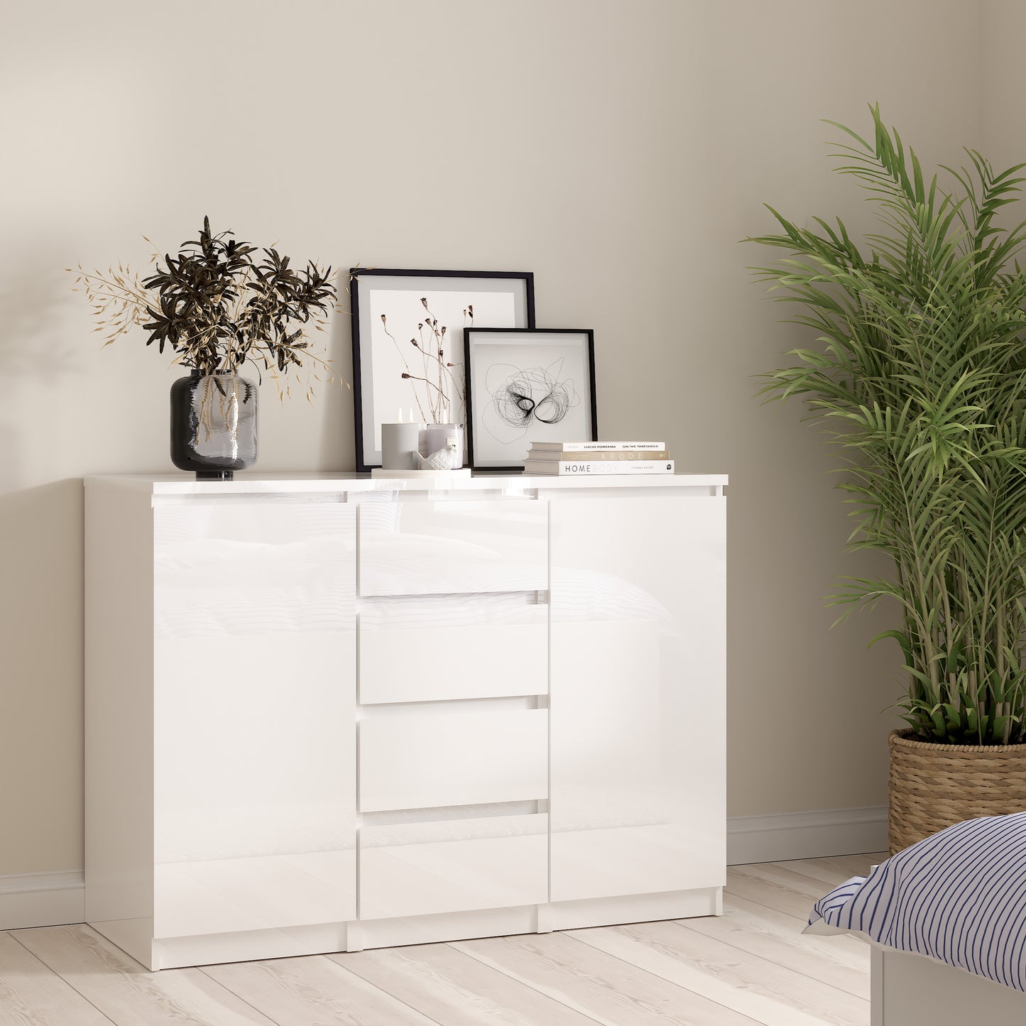 naia sideboard - 4 drawers 2 doors in white high gloss
