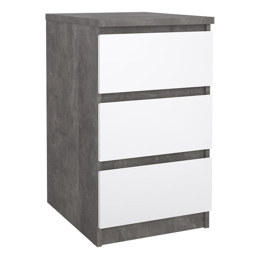 naia bedside 3 drawers in concrete and white high gloss
