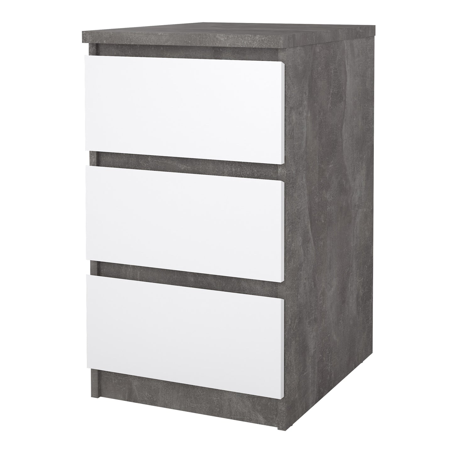naia bedside 3 drawers in concrete and white high gloss