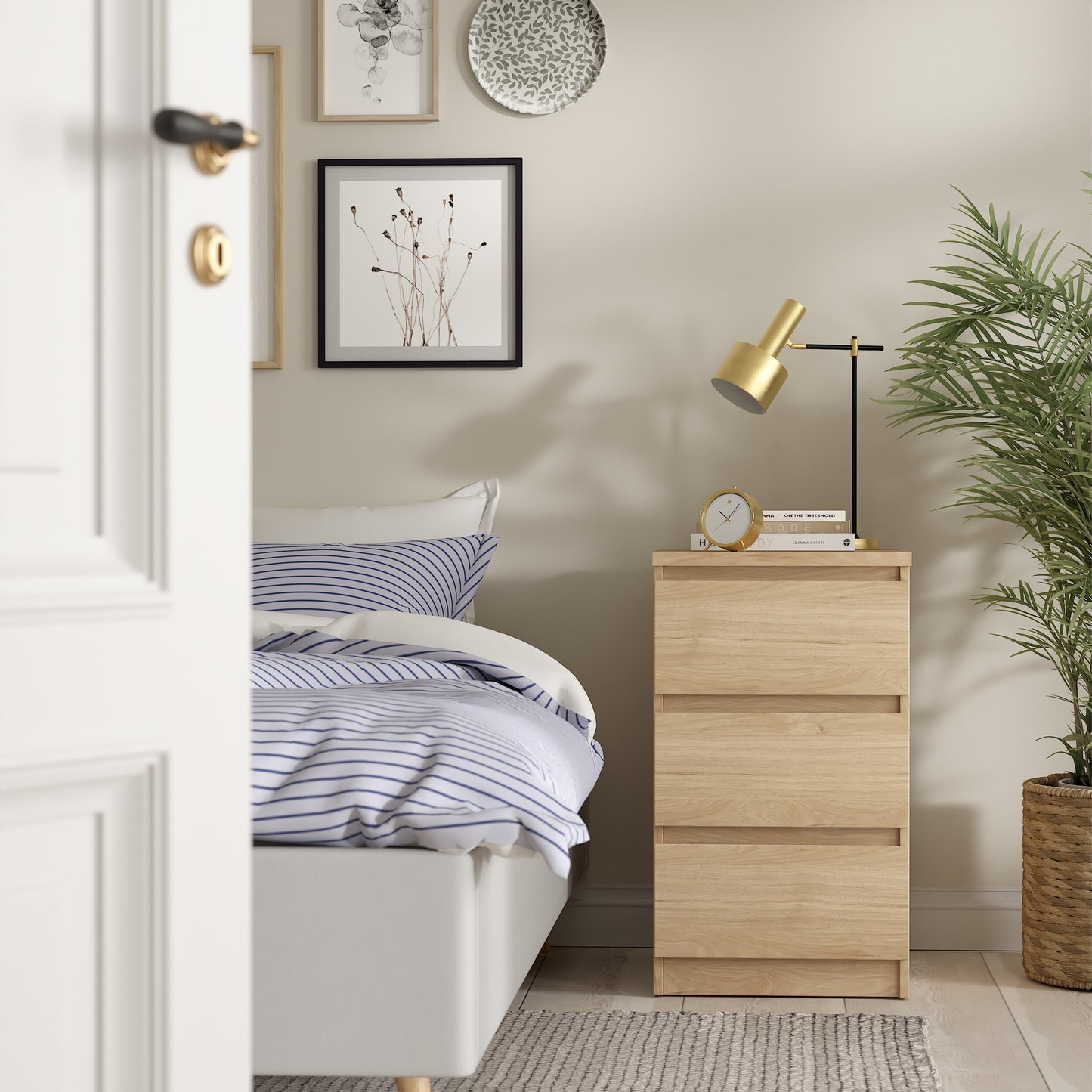 naia bedside 3 drawers in jackson hickory oak