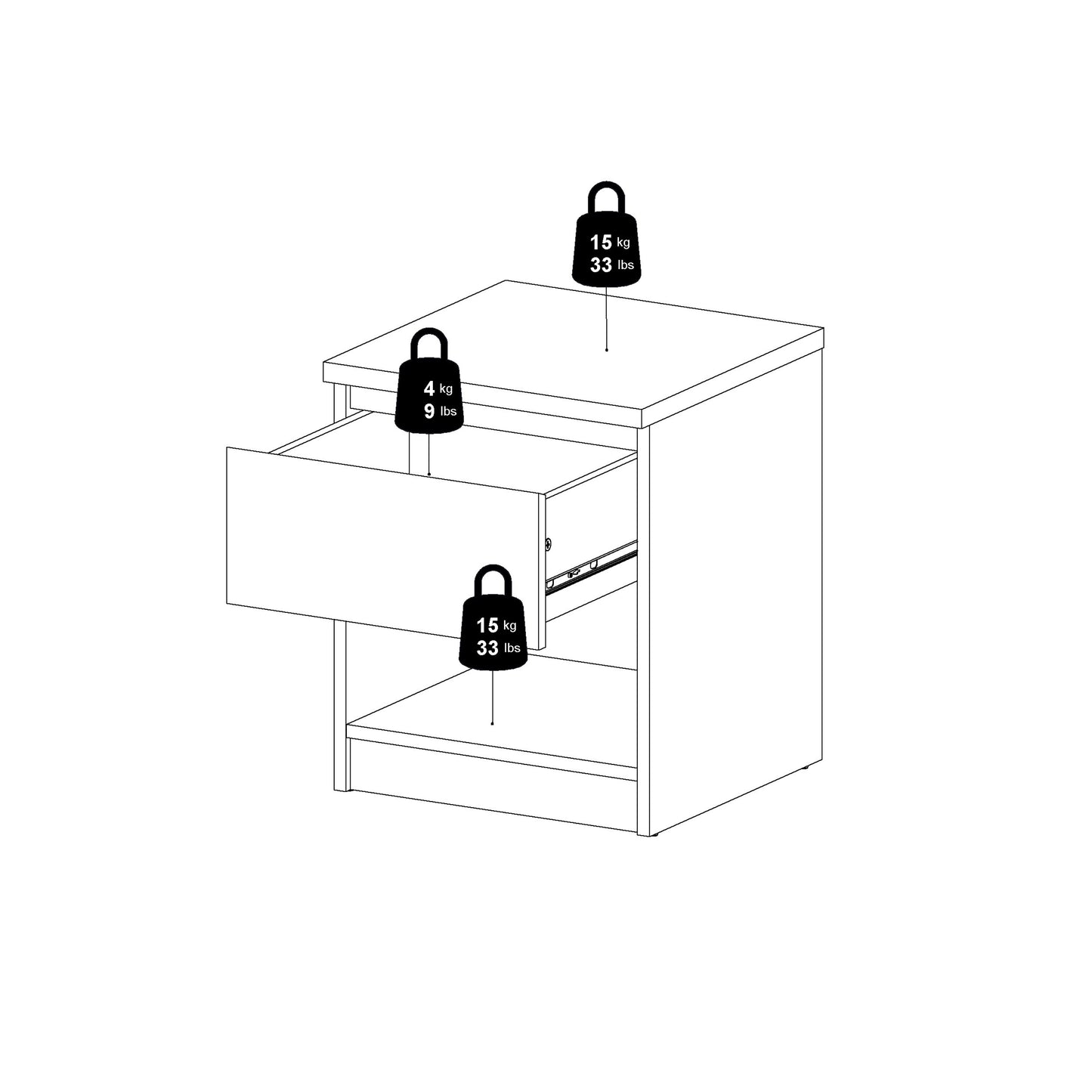 naia bedside 1 drawer 1 shelf in concrete and white high gloss