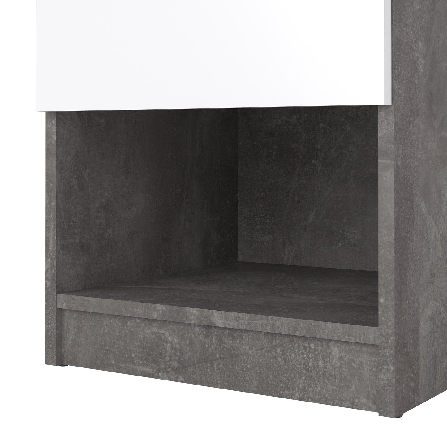 naia bedside 1 drawer 1 shelf in concrete and white high gloss