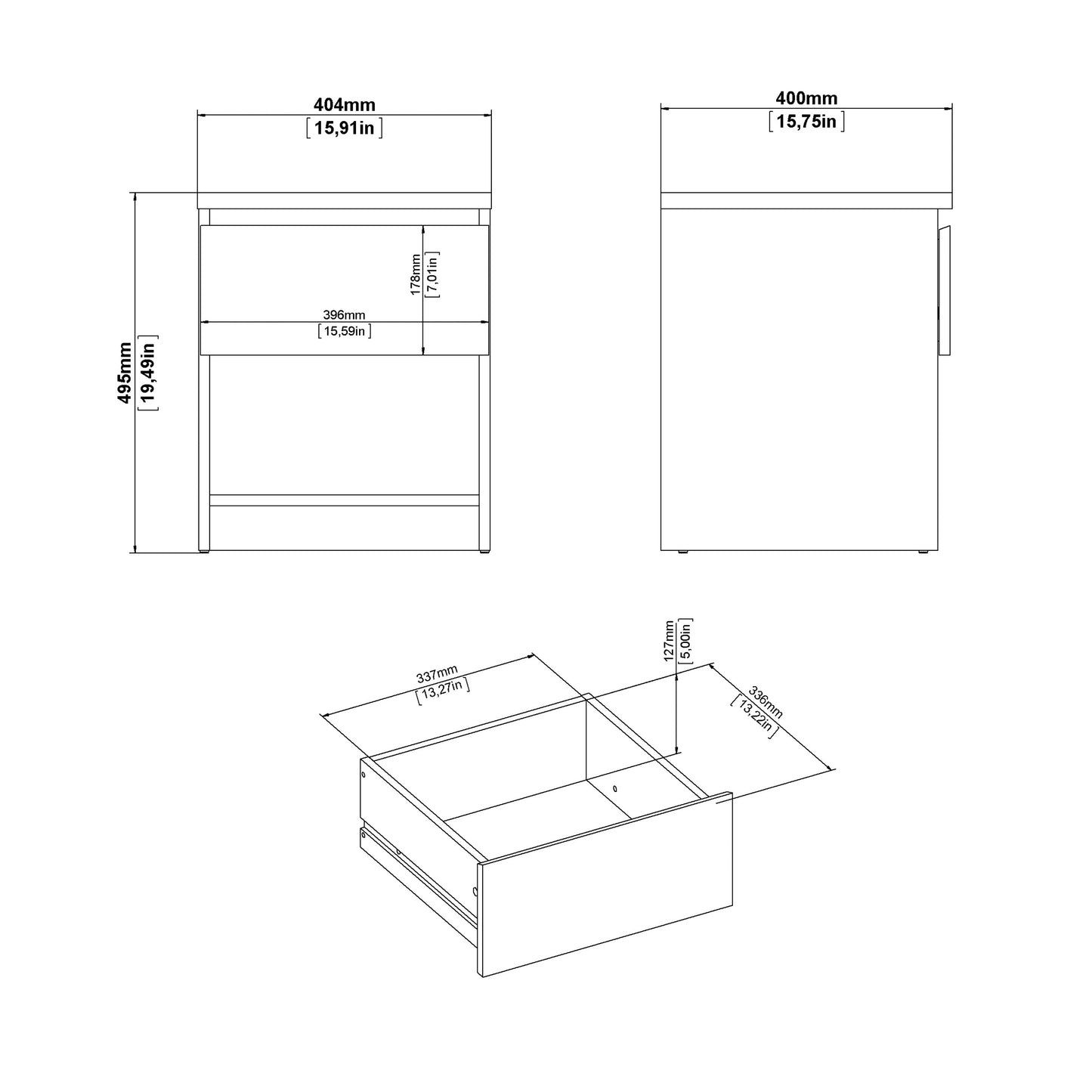 naia bedside 1 drawer 1 shelf in concrete and white high gloss