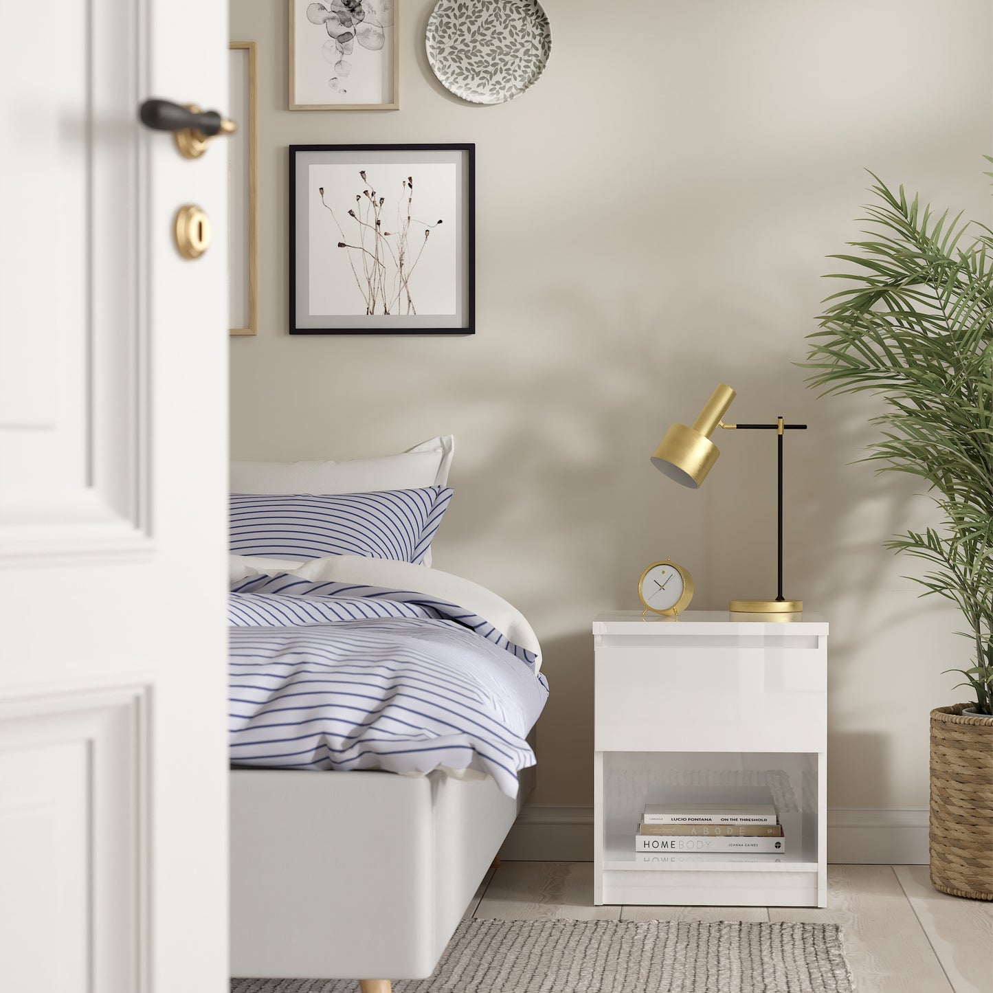 naia bedside 1 drawer 1 shelf in white high gloss