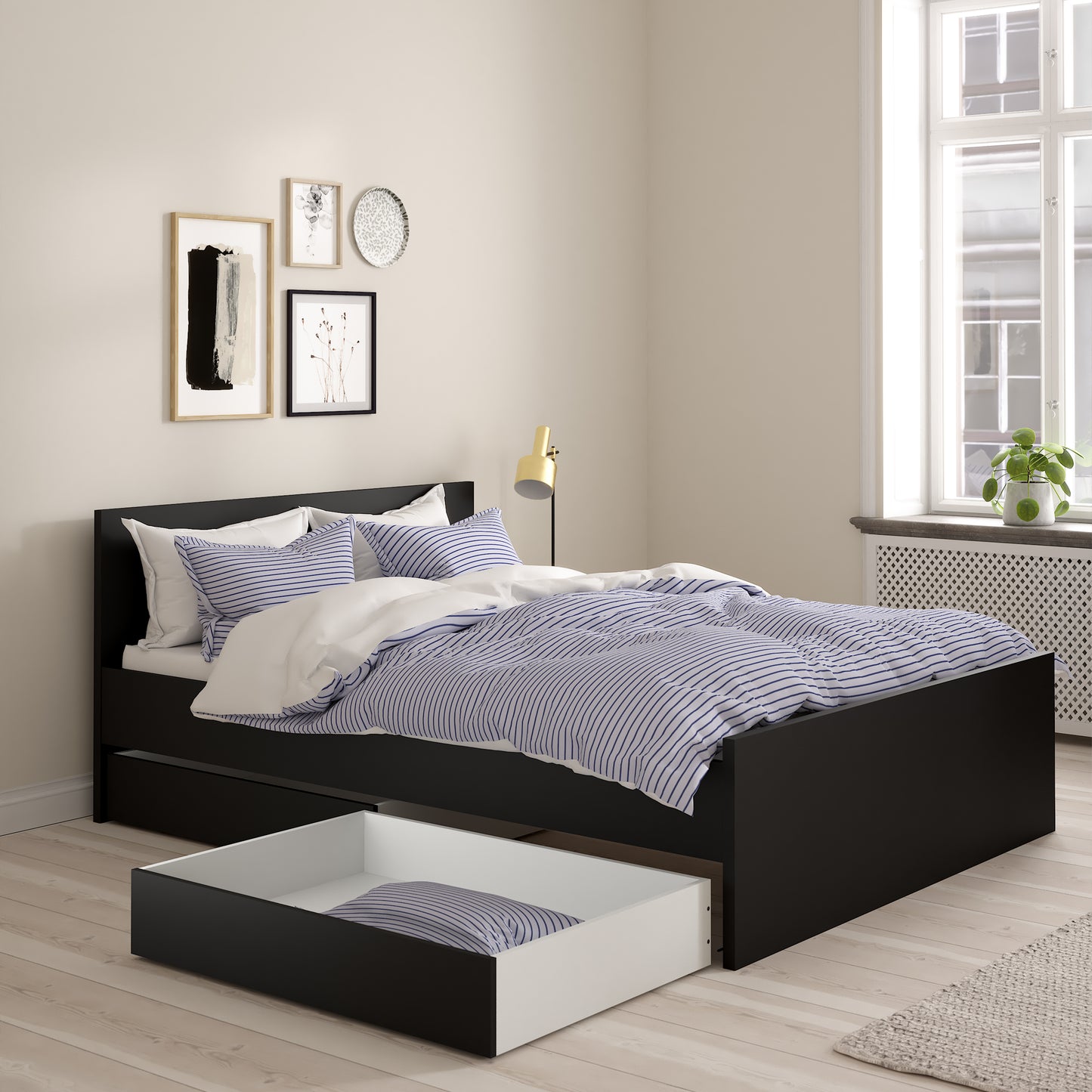 naia set of 2 underbed drawers (for single or double beds) in black matt