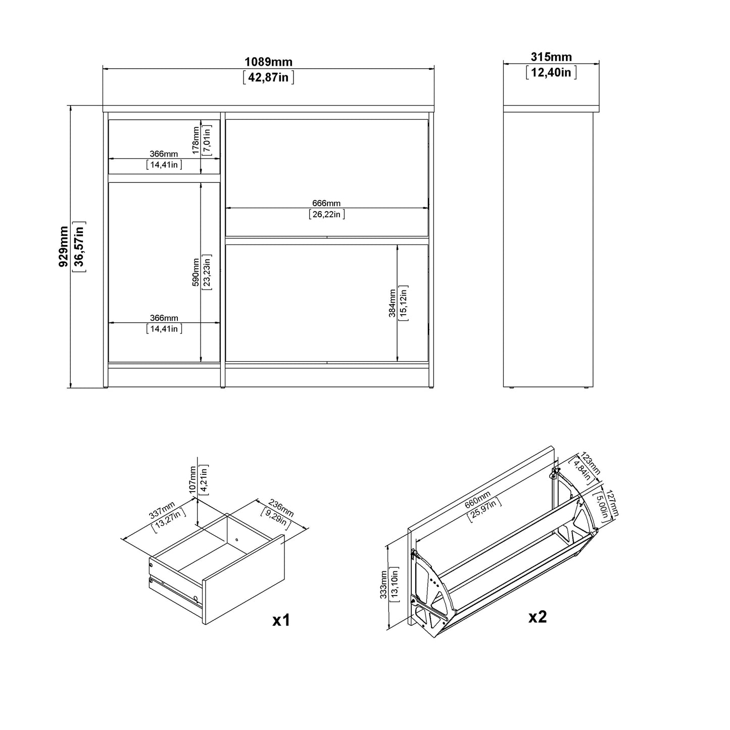 naia shoe cabinet with 2 flip down doors 1 door and 1 drawer in white high gloss