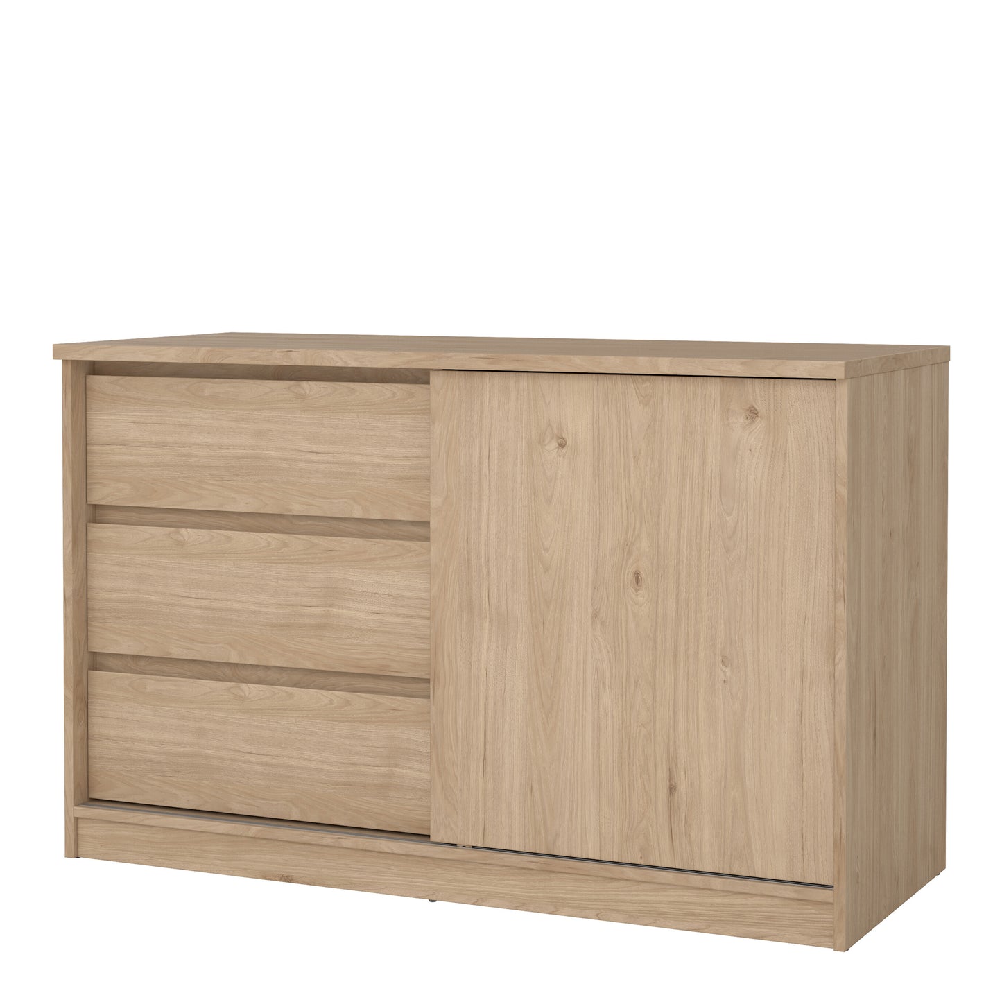 naia storage unit with 1 sliding door and 3 drawers in jackson hickory oak