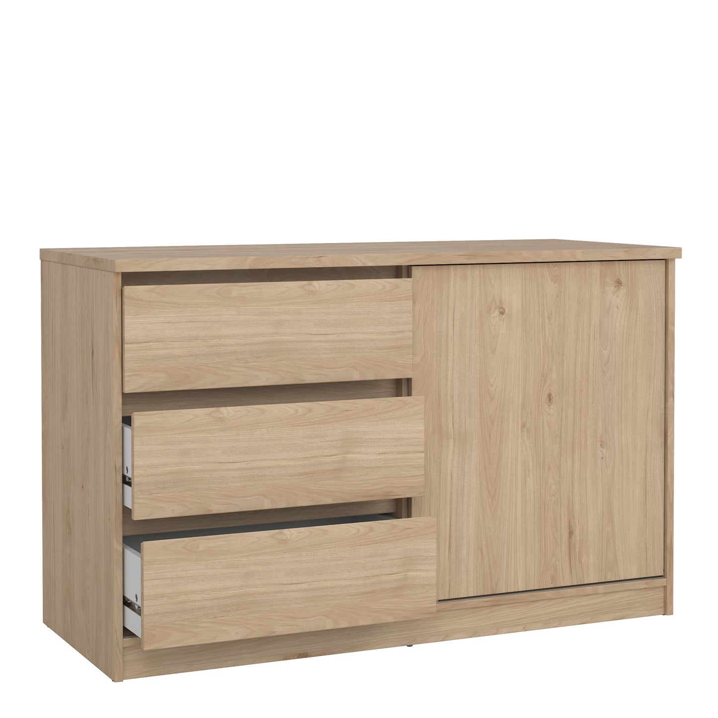 naia storage unit with 1 sliding door and 3 drawers in jackson hickory oak