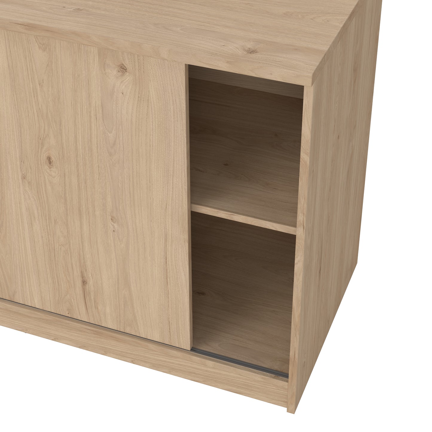 naia storage unit with 1 sliding door and 3 drawers in jackson hickory oak