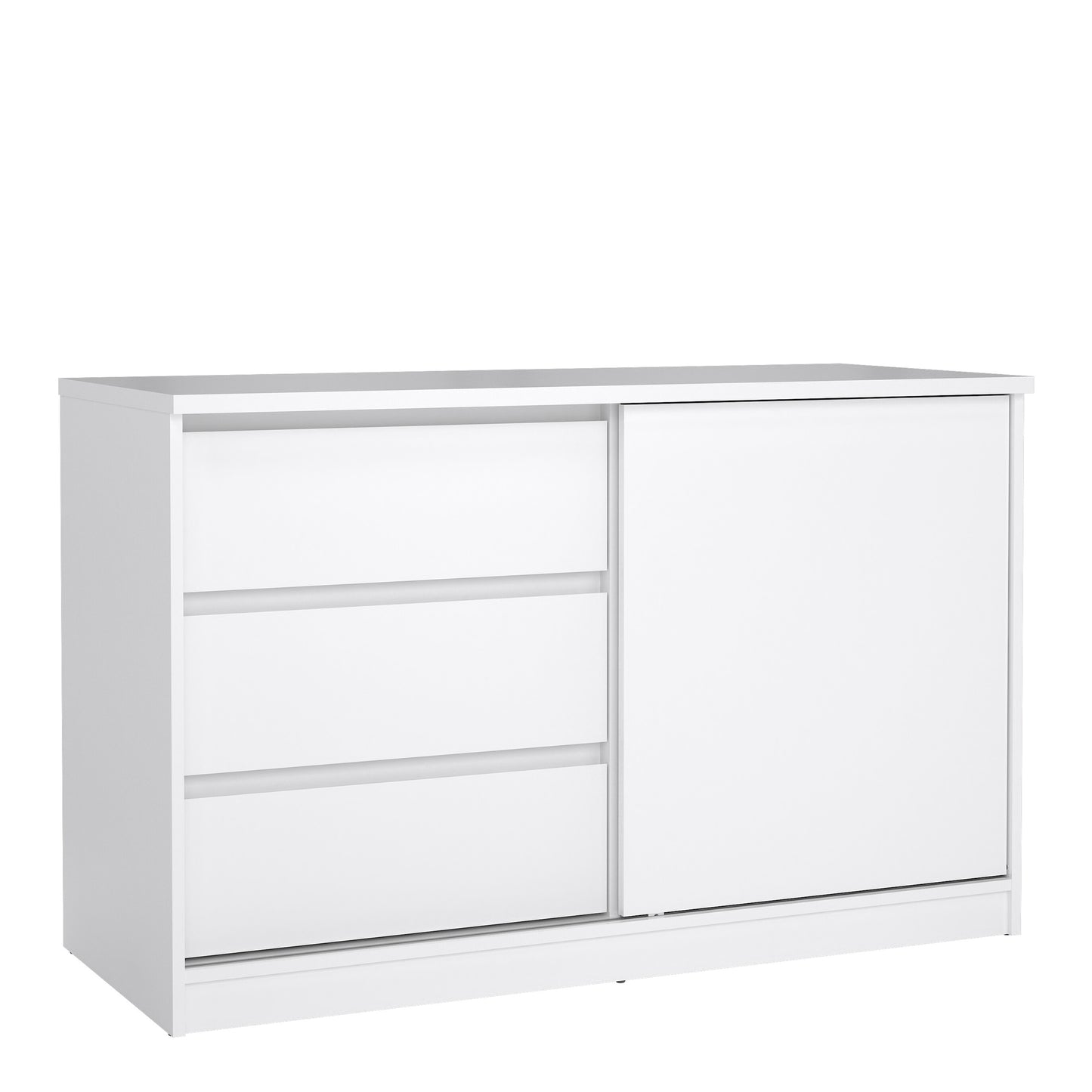 naia storage unit with 1 sliding door and 3 drawers in white high gloss