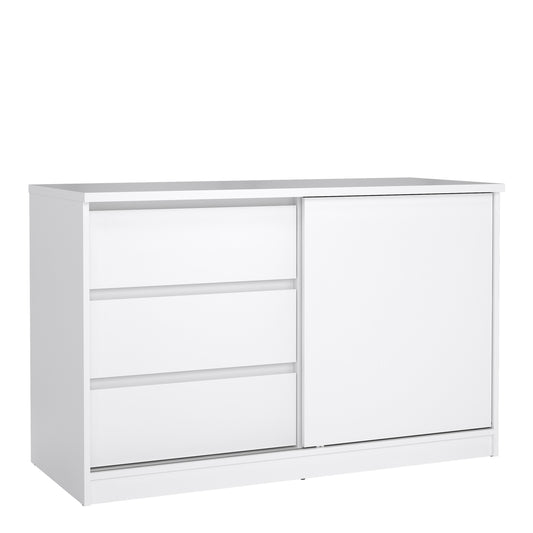 naia storage unit with 1 sliding door and 3 drawers in white high gloss