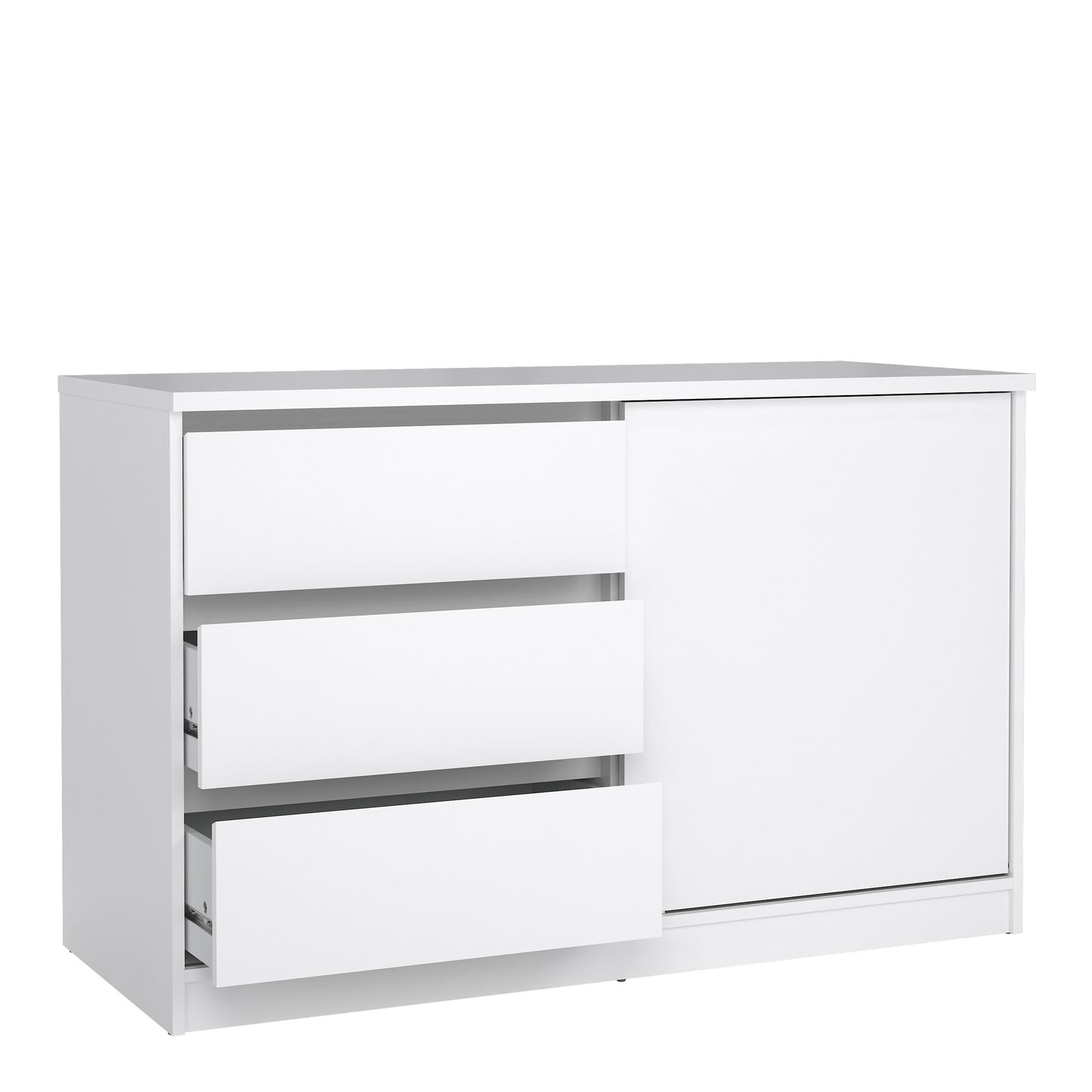 naia storage unit with 1 sliding door and 3 drawers in white high gloss