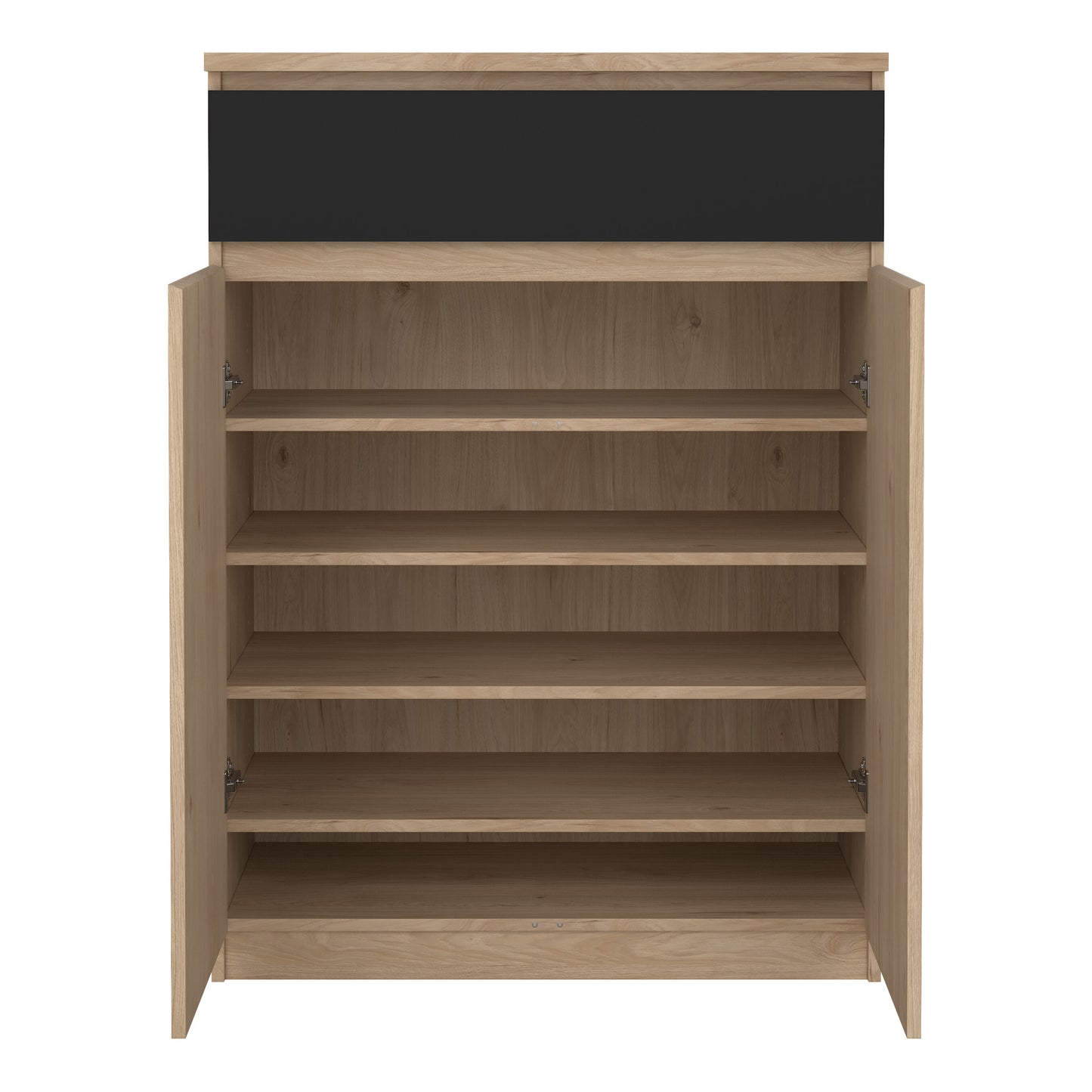 naia shoe cabinet with 2 doors 1 drawer in jackson hickory oak and black