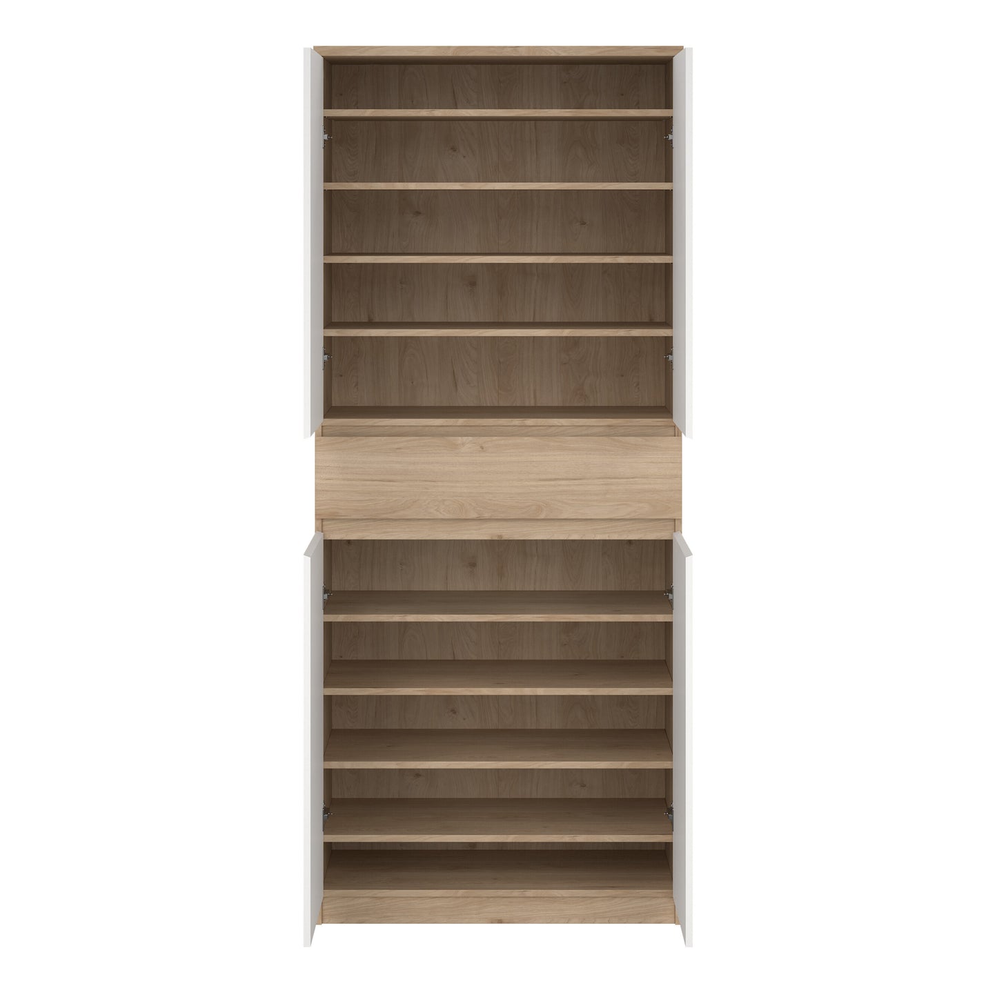 naia shoe cabinet with 4 doors 1 drawer in jackson hickory oak and white