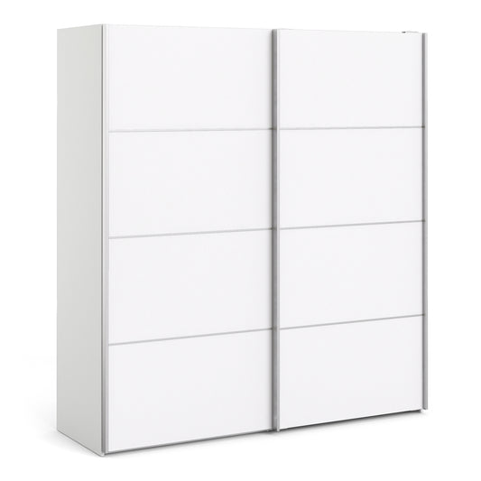 verona sliding wardrobe 180cm in white with white doors with 5 shelves