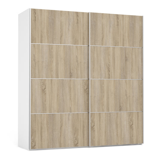 verona sliding wardrobe 180cm in white with oak doors with 5 shelves