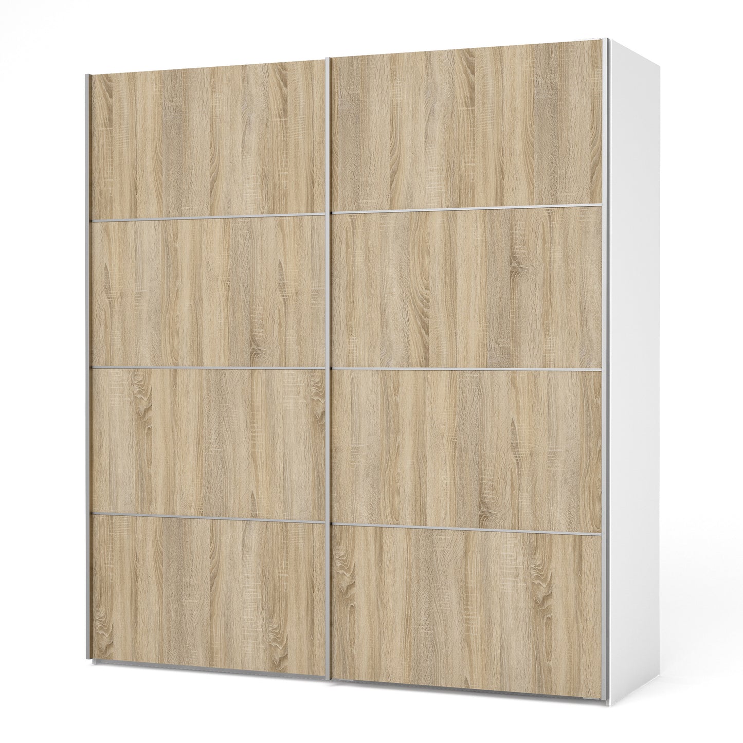 verona sliding wardrobe 180cm in white with oak doors with 5 shelves
