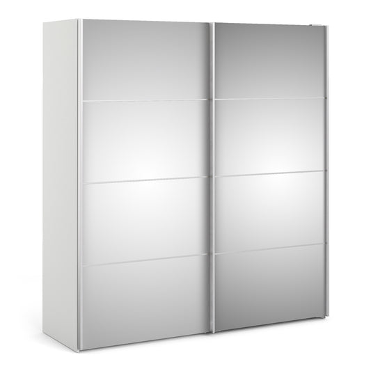 verona sliding wardrobe 180cm in white with mirror doors with 5 shelves