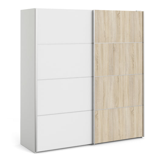 verona sliding wardrobe 180cm in white with white and oak doors with 5 shelves